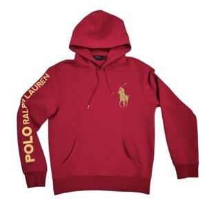 Polo Ralph Lauren Hoodie Red Big Pony Gold Reflective Logo Pullover Sweater sz S